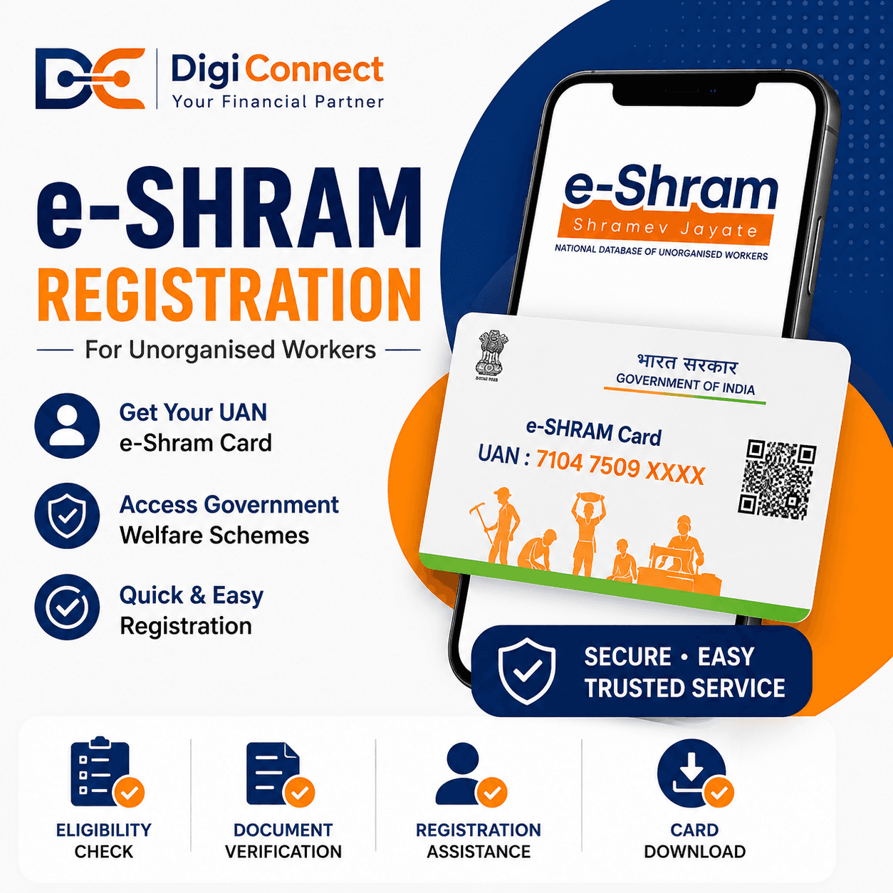 DigiConnect e-Shram registration assistance poster